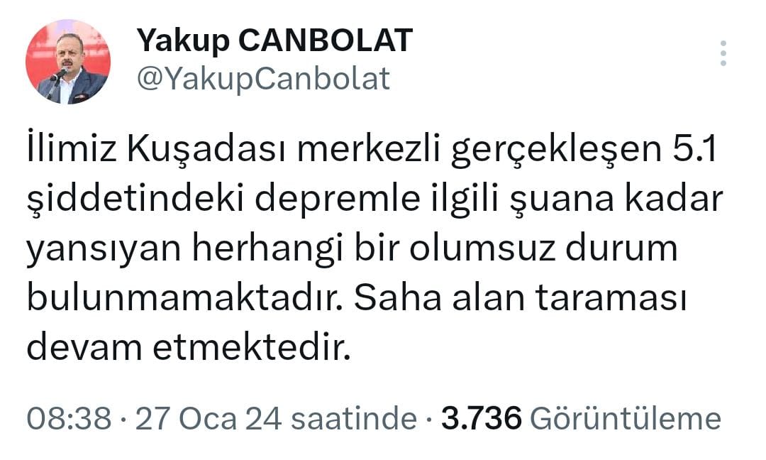 Aydın Valisi Yakup Canbolat'tan deprem sonrası ilk açıklama