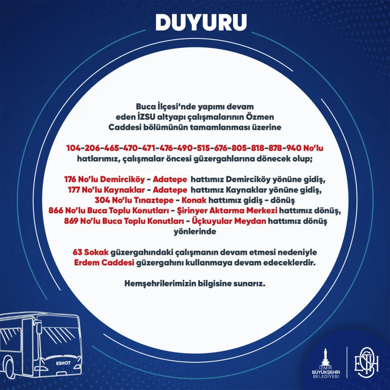 264 Izmir Eshot Hatlari Eski Rotalarina Geri Dondu