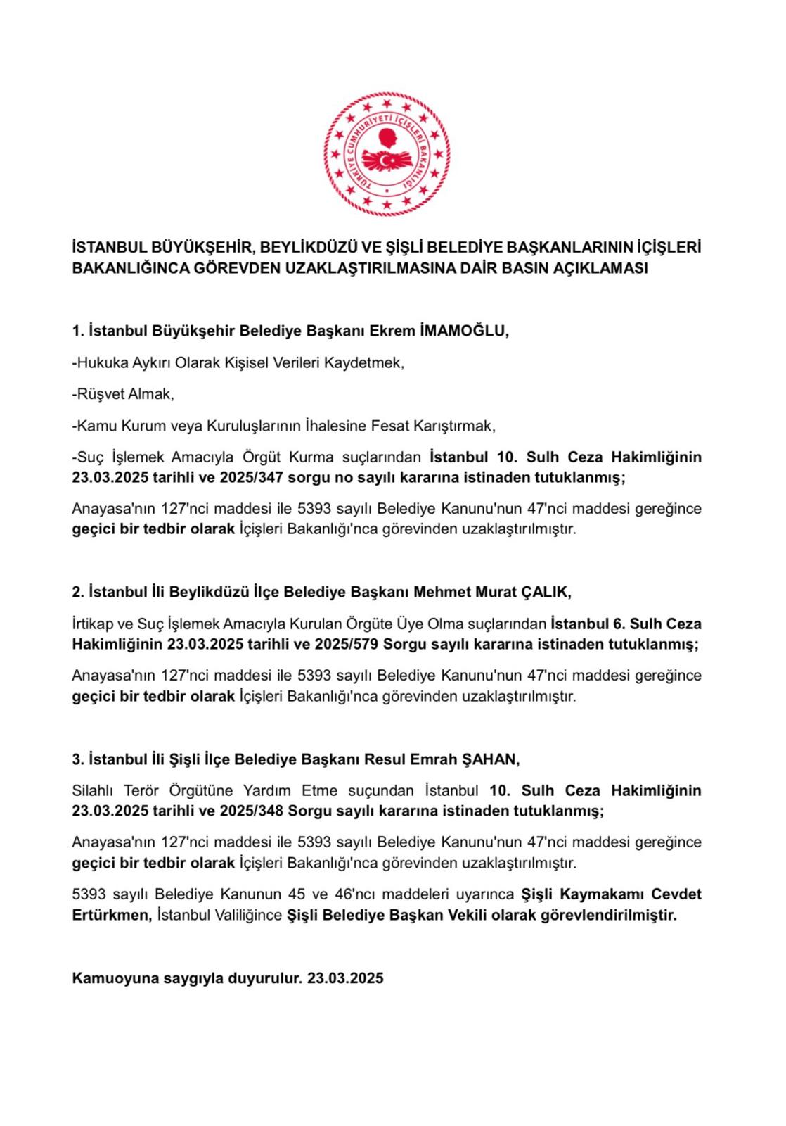 İbb Başkanı İmamoğlu Ve İki İlçe Belediye Başkanı Görevden Uzaklaştırıldı