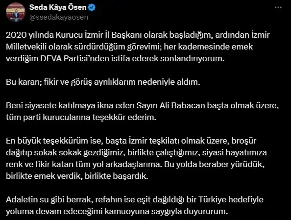 Deva Partisi Izmir Milletvekili Seda Kaya Osen 18540553 8386 M