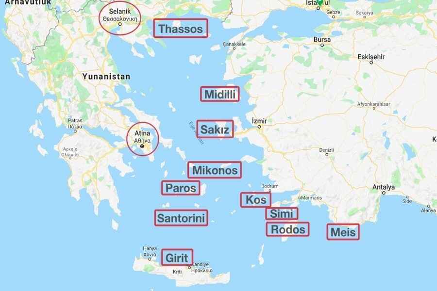 Yunan Adalari Nerede Harita