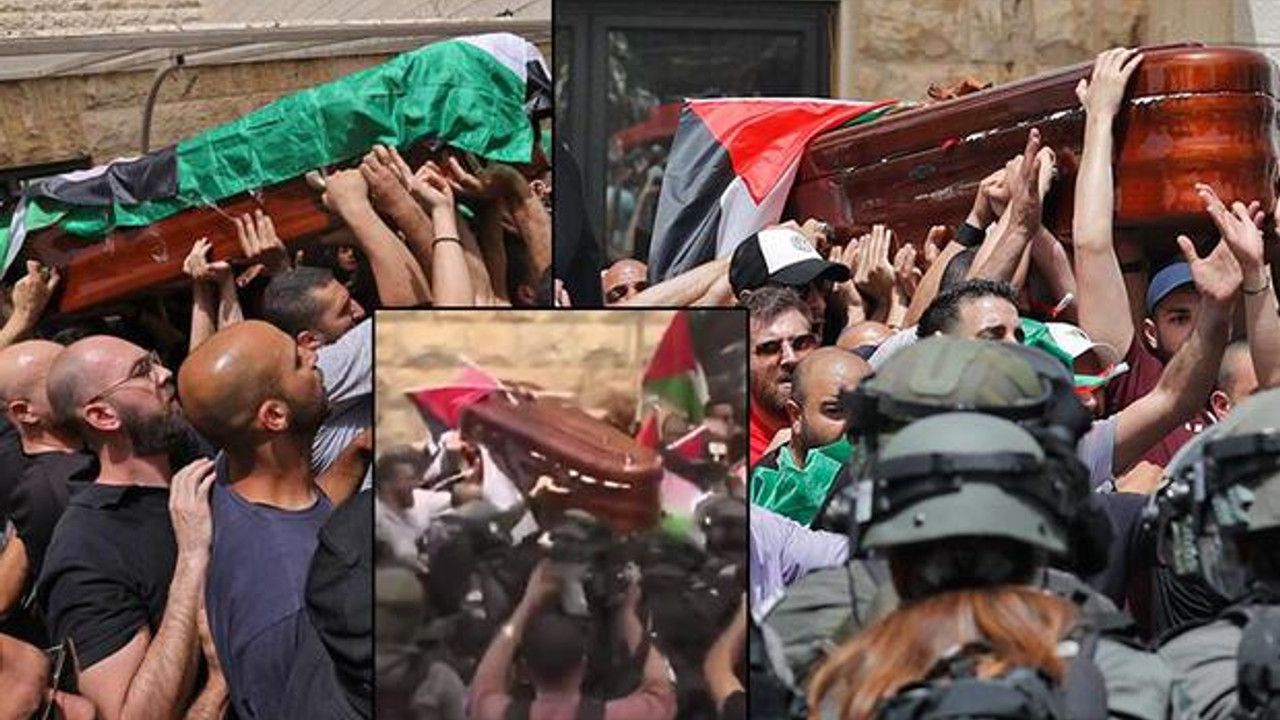 İsrail polisi bunu da yaptı! Öldürülen gazetecinin cenazesinde akılalmaz anlar... Tabut yere düştü!