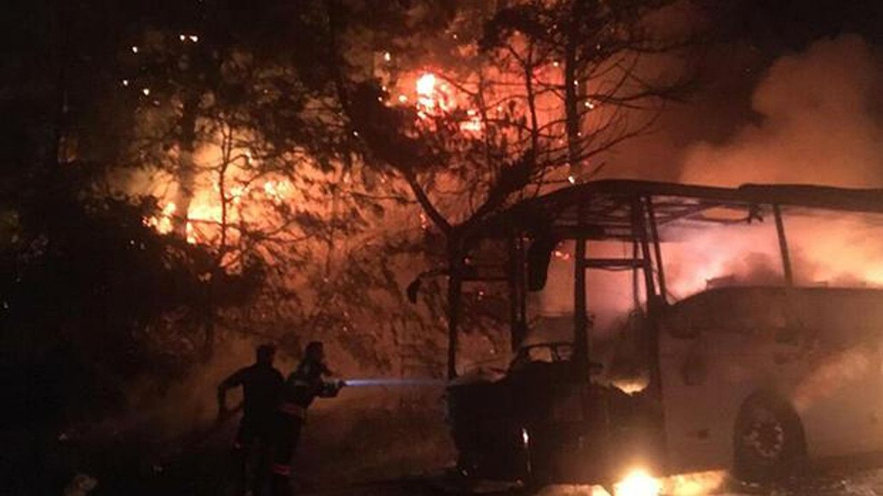 Marmaris'te yolcu otobüsündeki yangın, ormana sıçradı