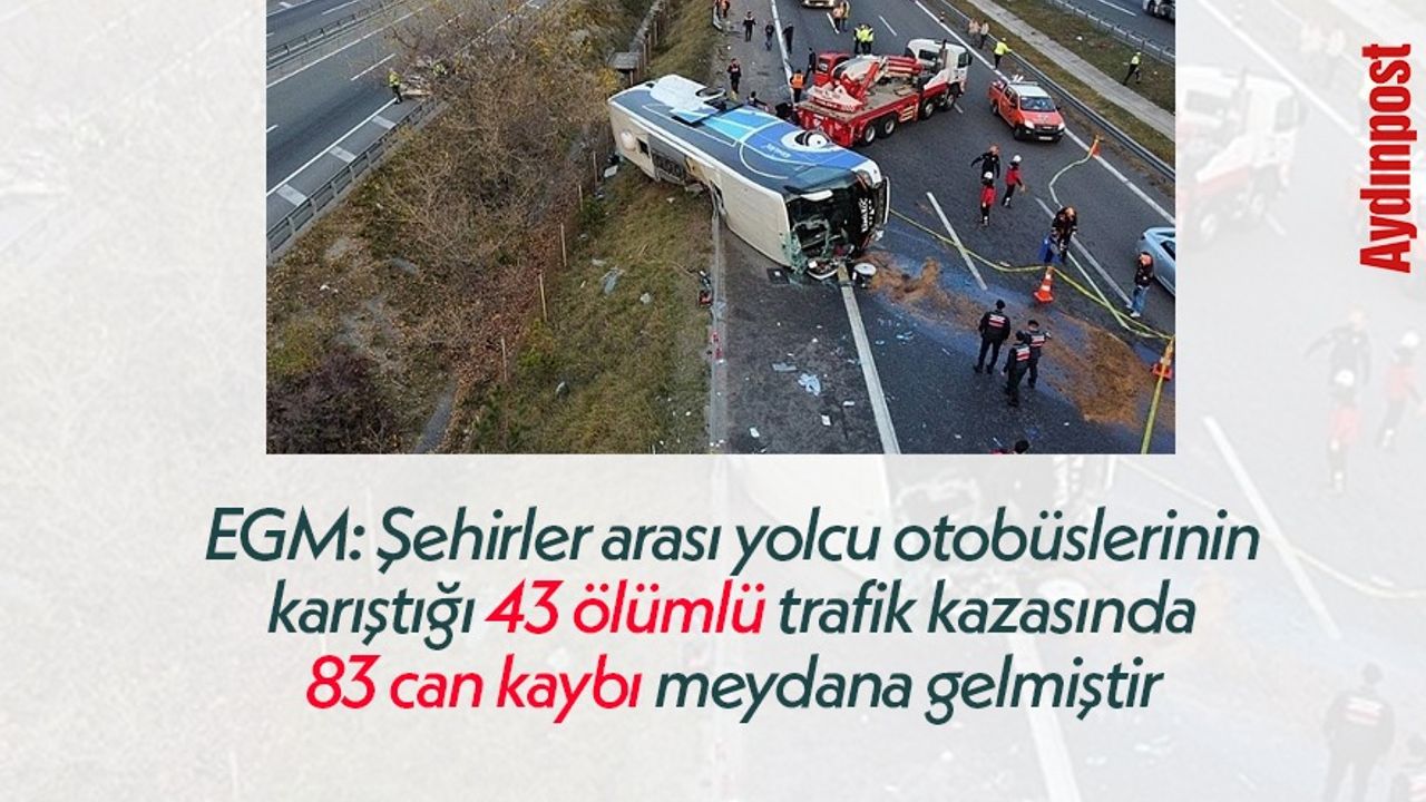 EGM: Şehirler arası yolcu otobüslerinin karıştığı 43 ölümlü trafik kazasında 83 can kaybı meydana gelmiştir