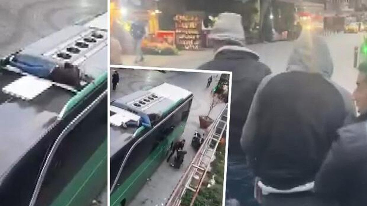 Beyoğlu'nda şaşırtan görüntü! Otobüsün üstünde yakalandılar