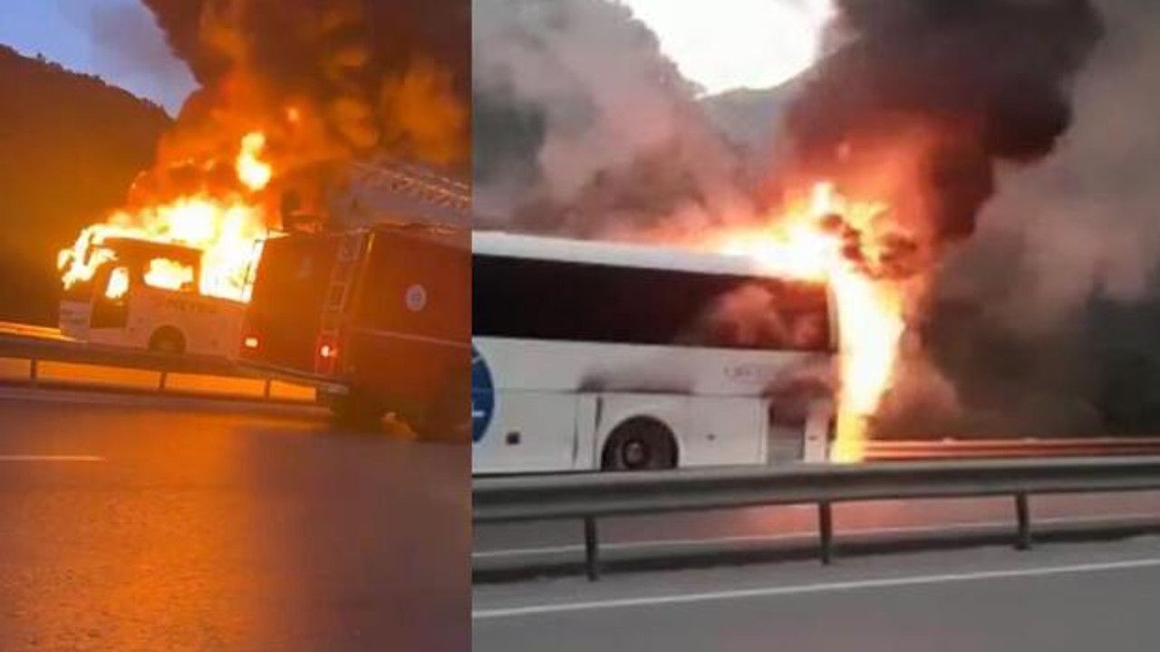 Seyir halindeki yolcu otobüsü alev alev yandı...