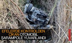 Efeler'de kontrolden çıkan otomobil şarampole yuvarlandı: 1 yaralı