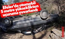 Efeler'de otomobil 5 metre yükseklikten uçuruma yuvarlandı