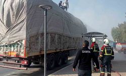 Germencik'te pamuk yüklü tırda yangın çıktı