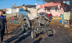 Nazilli’de traktör ve saman yüklü römork alev aldı