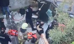 Kaza yapan araç merdivenlerden yuvarlandı