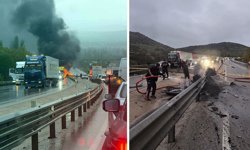 Bariyerlere çarparak yanan otomobilin sürücüsü feci şekilde can verdi