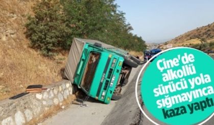 Çine'de alkollü sürücü, yola sığmayınca kaza yaptı