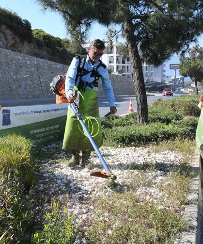 Kuşadası'nda bayram öncesi refüjler bakıma alındı