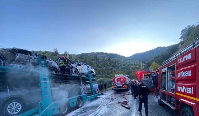 Bozdoğan’da araç yüklü tırda yangın!