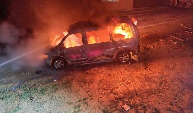 Karacasu'da ticari araç alevlere teslim oldu