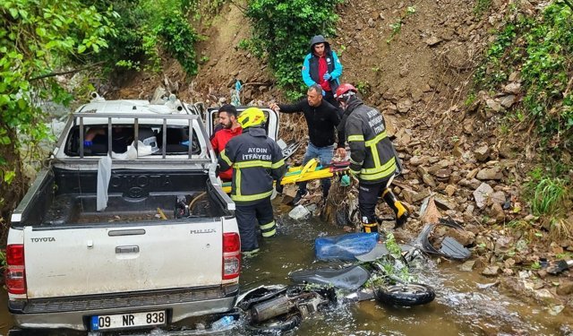 Nazilli'de kamyonet dere yatağına düştü: 2 yaralı