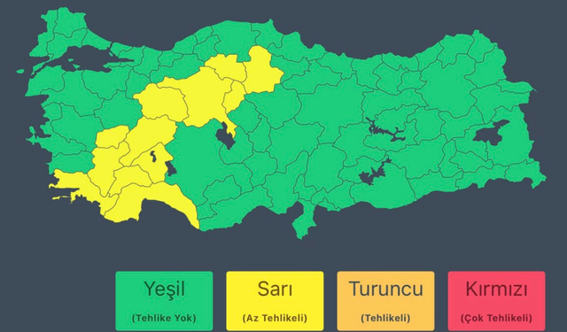 12 il için sarı kodlu uyarı