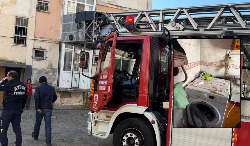 Efeler'de çamaşır makinesinden yangın çıktı