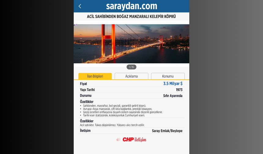 CHP'den 'saray' göndermeli köprü ilanı