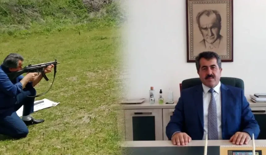 Mili Eğitim Müdürü otomatik silahla poz verdi