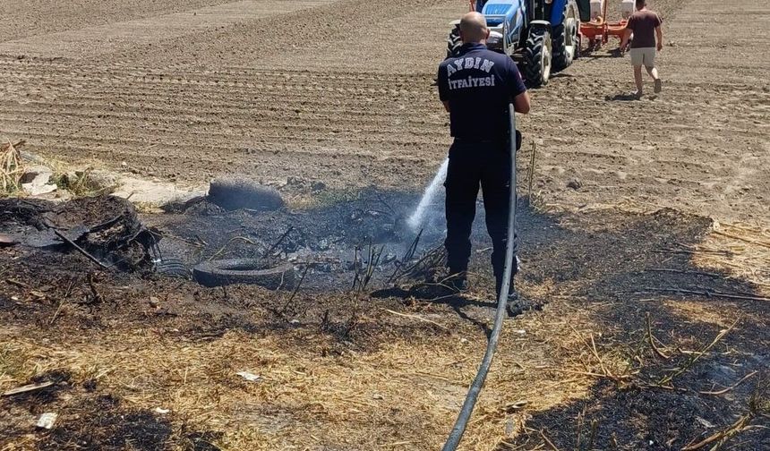 Ovaeymir'de çıkan arazi yangını büyümeden söndürüldü