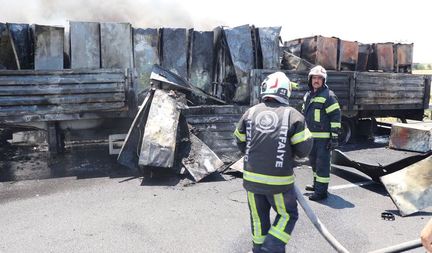 Beyaz eşya yüklü tırda çıkan yangın tahıl tarlalarına sıçradı