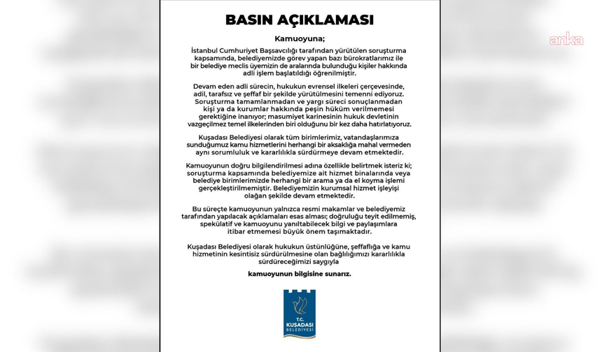 Kuşadası Belediyesi'nden soruşturma açıklaması